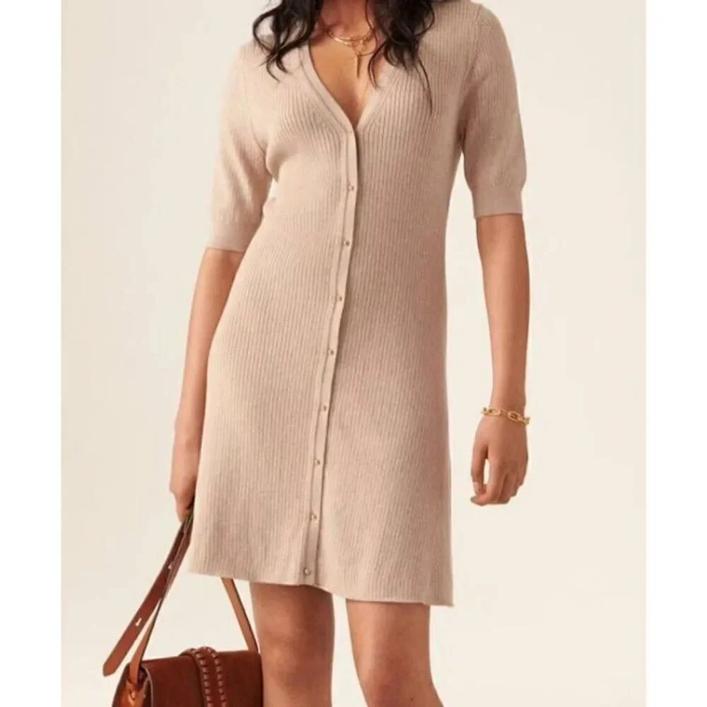 Ba&sh Kao beige v neck sweater dress sz Large